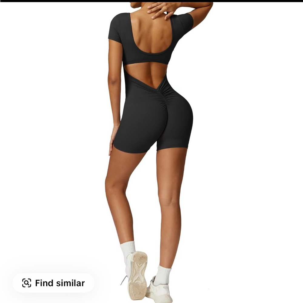 Black Open-Back Short Sleeve Romper